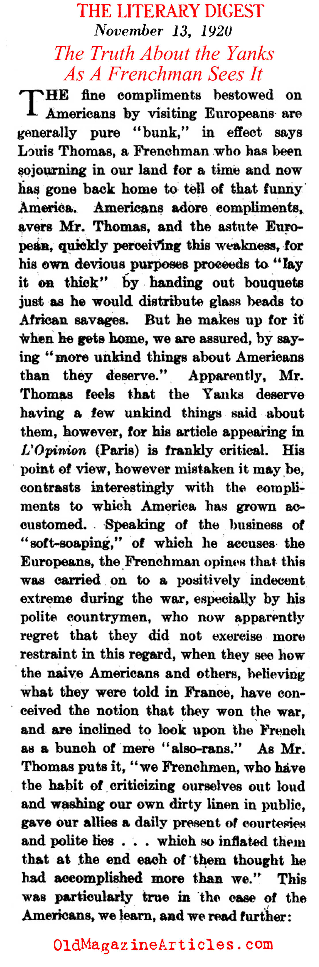 Salty Opinions from a Frenchman (Literary Digest, 1920)